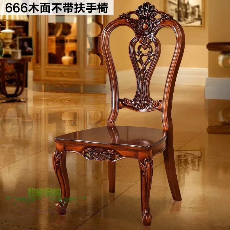 European-style Dining Chair Leather Solid Wood American Leisure Backrest Armchair Hotel Coffee Negotiation Chair Leather Chair