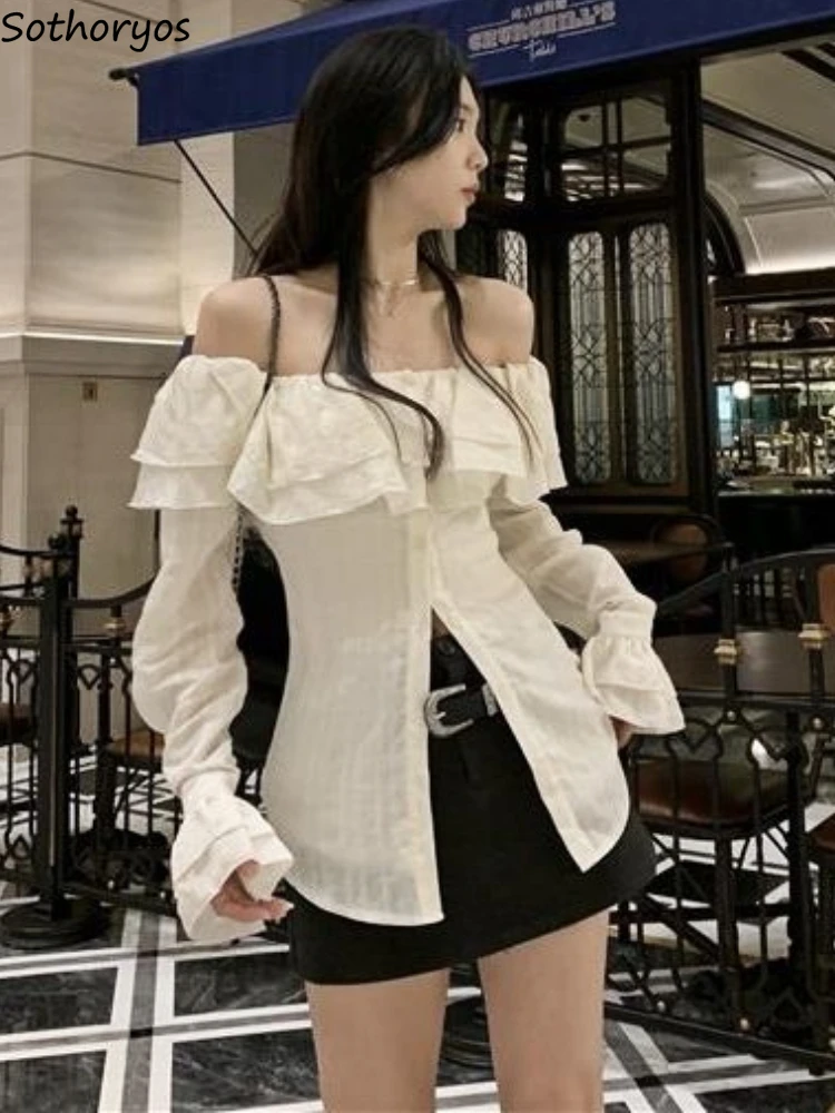 

Shirts Women Solid Ruffles Creativity Special Elegant Ladies Sweet All-match Autumn Attractive Korean Style Simple Stylish Chic