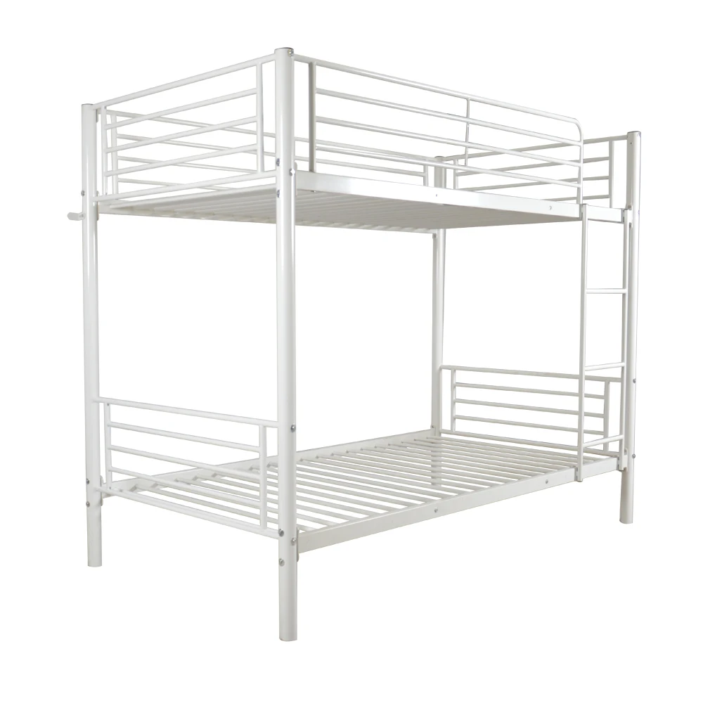 Iron Bed Bunk Bed with Ladder for Kids Twin Size White