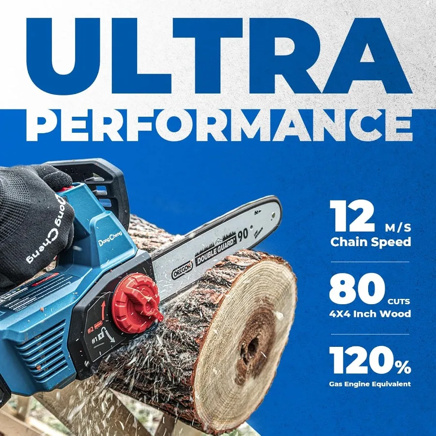 Gergaji Mesin Tanpa Kabel Tanpa Sikat 12 Inci Bertenaga Baterai 20V dengan 2 Baterai 4000mAh untuk Pemotongan Kayu dan Pemangkasan Pohon yang Efisien