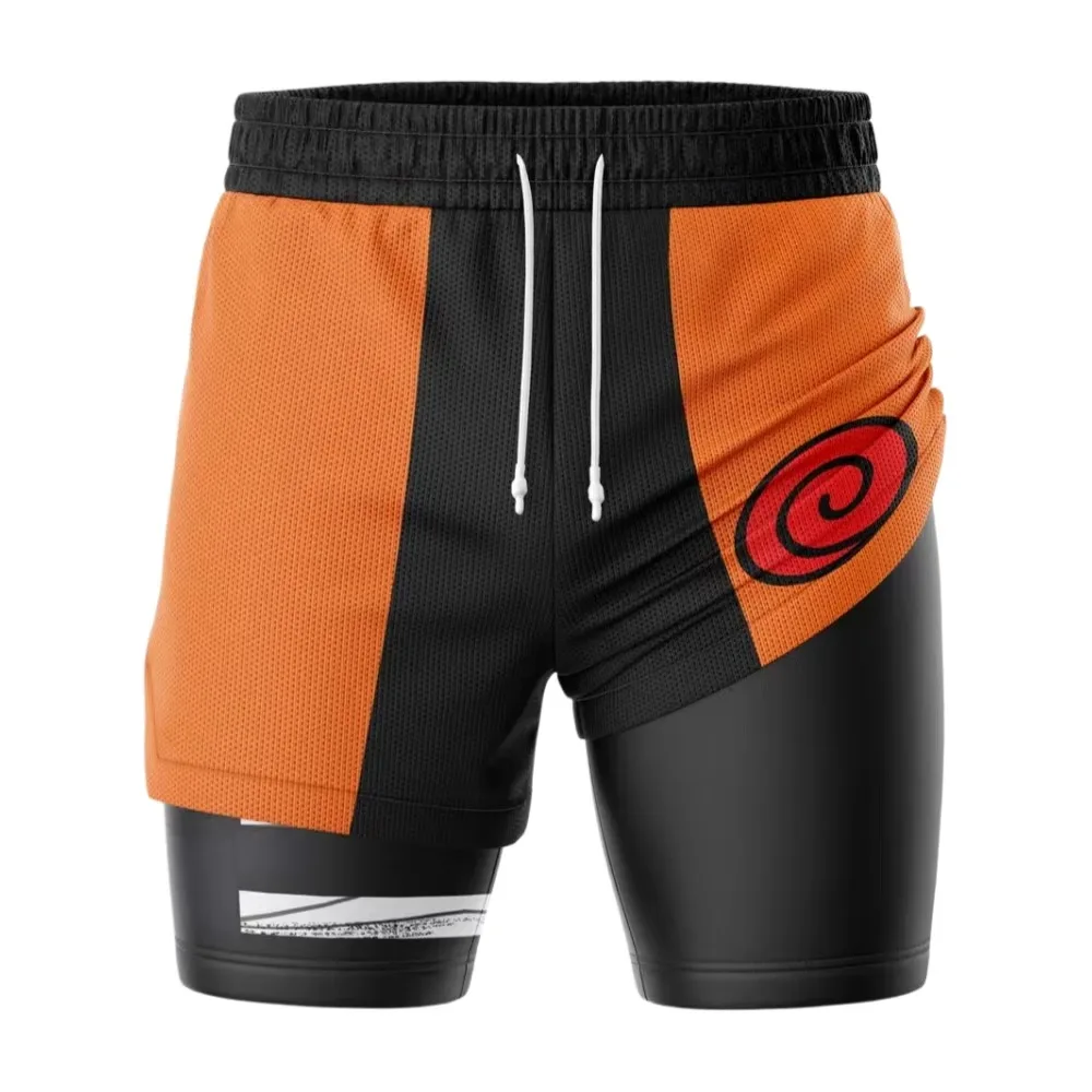 Naruto Uzumaki Clan Shippuden Anime 2-in-1 Performance Shorts Family Summer Breathable Quick-drying Unisex Gym Fitness Shorts