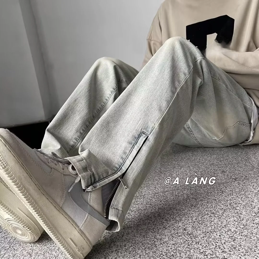 

Waed Vintage Men's Jeans Spring Autumn Straight Leg Zipper Design American Retro Trendy Brand Durable Casual Loose Fit