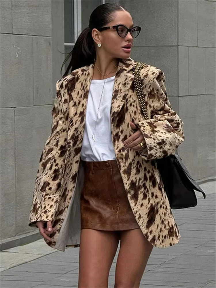 

Winter Fashion Printed Suit Outwear Female Lapel Contrast Long Sleeve Vintage Patchwork Commute Clothes Ladies Blazers New