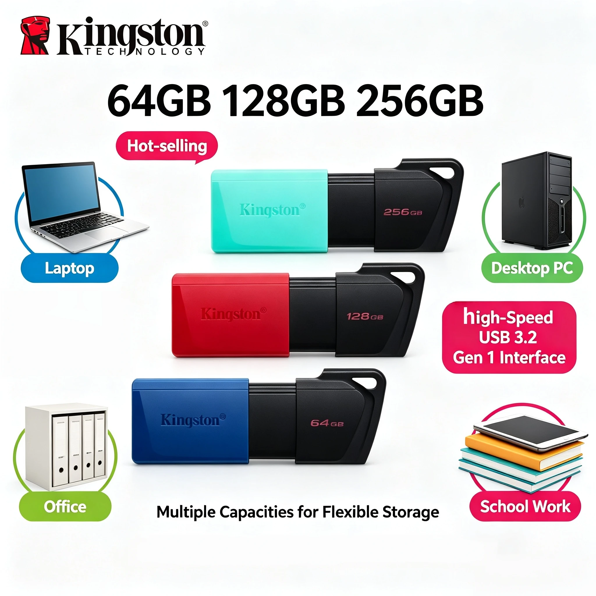 Kingston 64GB 128GB 256GB USB 32 Gen1 DTX Flash Drive Pen Drive Original U Disk High Speed Memory Stick for Desktop Laptop PC