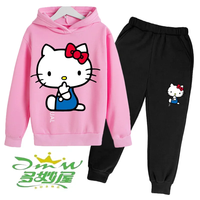 Hello Kitty - Boys and Girls Hoodie Trousers Set Children's Fleece Sweatshirt + Sweatpants Two-piece Fashion Set 4T-14T