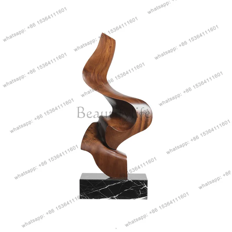 Abstract solid wood sculpture ornament hotel decoration wood carving artwork