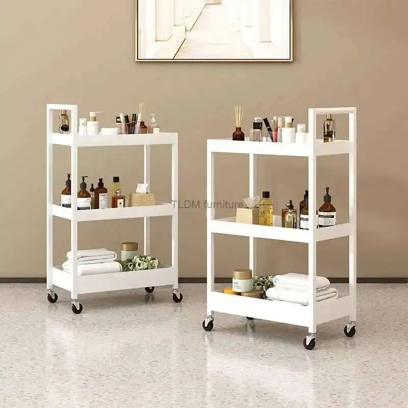 الفن الحديد الذهبي أثاث المنزل صالون عربات صالون ضوء فاخر صالون تجميل أداة عربة مع عجلات الحد الأدنى تخزين الرف أ