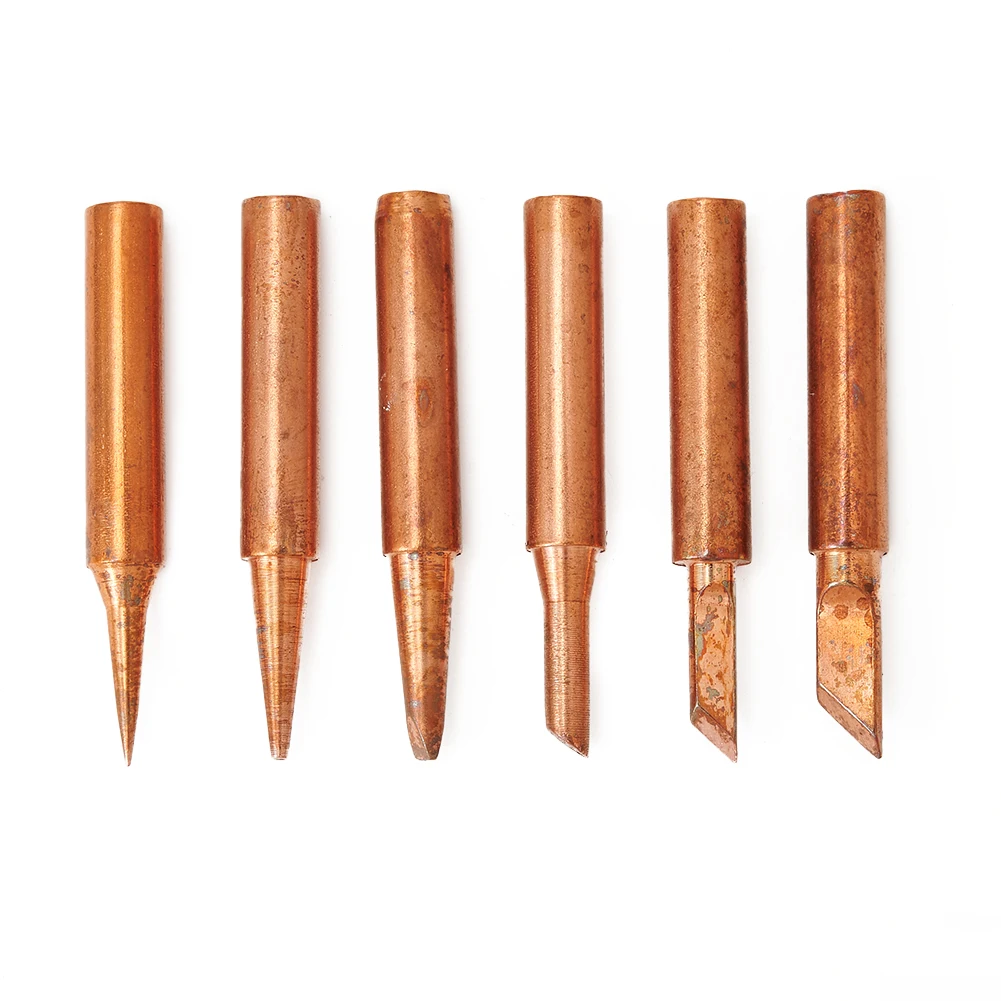 Premium Copper Solder Iron Tips Set 6pcs High Strength & Hardness Easy to Tin Suitable for Lower Temperature Soldering