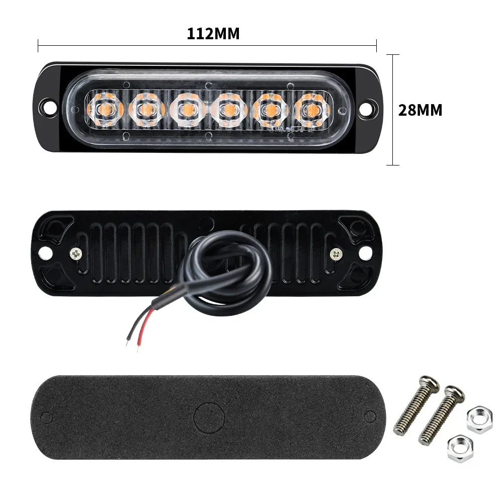 1x Truck 12V 24V 6smd LED Constant Warning Light Grille Lightbar Car Beacon Lamp Amber Yellow White Red BlueTraffic Light ABS