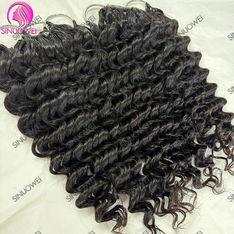 Deep Wave Crochet Human Hair Bundles Boho Braid Hair 100% Remy Pre-Separated Feather Invisible Crochet Hair Extensions For Women image 2