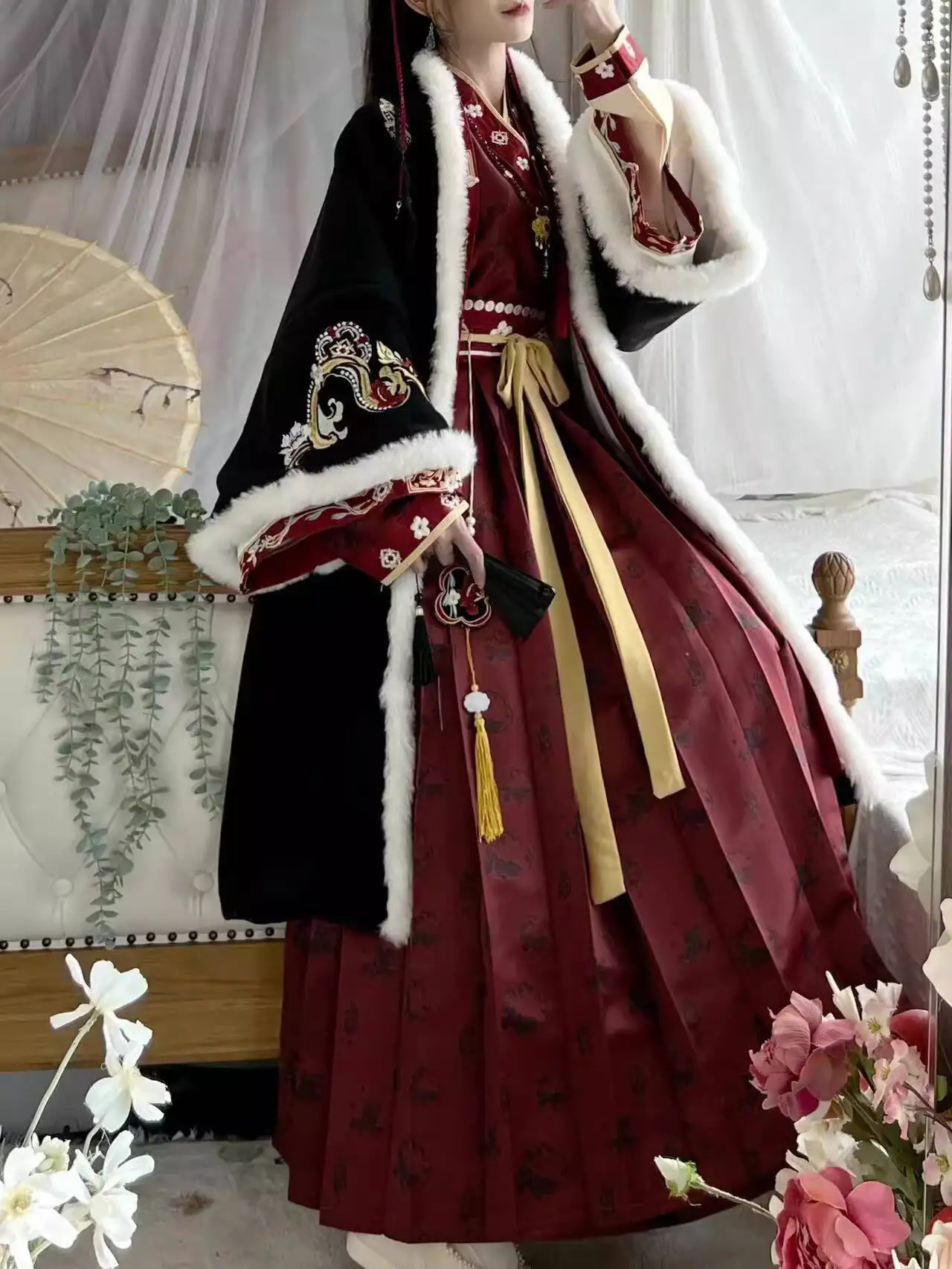 

Новое женское длинное пальто с системой династии Сун Hanfu, плиссированная юбка на флисовой подкладке, Fiesta, карнавал, Хэллоуин, косплей