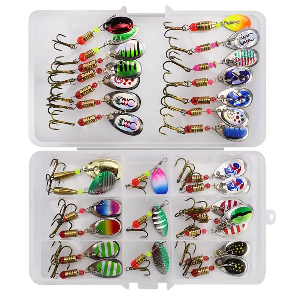 

31 Pcs Fishing Lures Kit With Fishing Tackle Box Fishing Spoons Metal Lures Colorful Vivid Bright Metal Fishing Bait Dropship