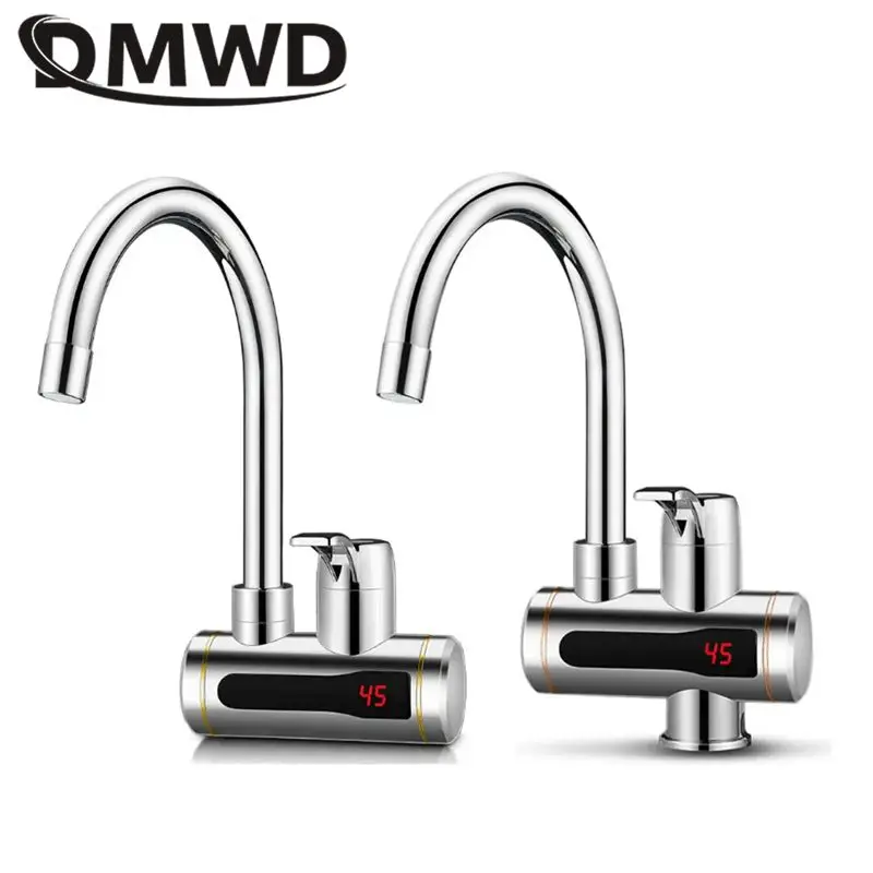 DMWD Instant Tankless Electric Hot Water Heater Faucet Kitchen Instant Heating Tap Water Heater with LED Temperature Display EU