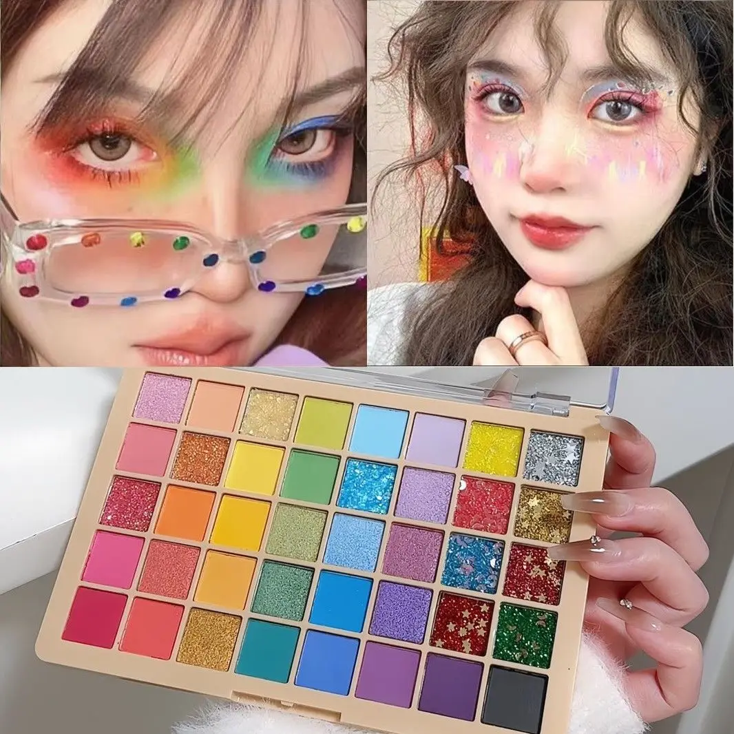 Colored eyeshadow set, 40 colors, music festival performance stage, matte and pearlescent, green, blue, pink, Mother's Day gift