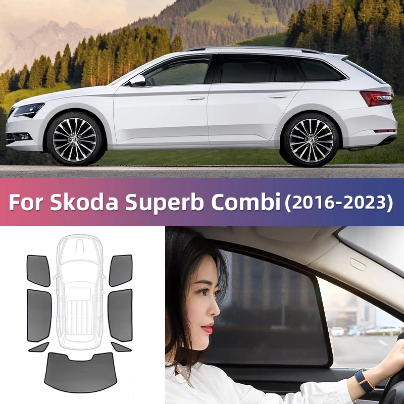 

For Skoda Superb Combi 2016-2023 Car Sun Visor Accessories Window Windshield Cover Sunshade Curtain Mesh Shade Blind Custom