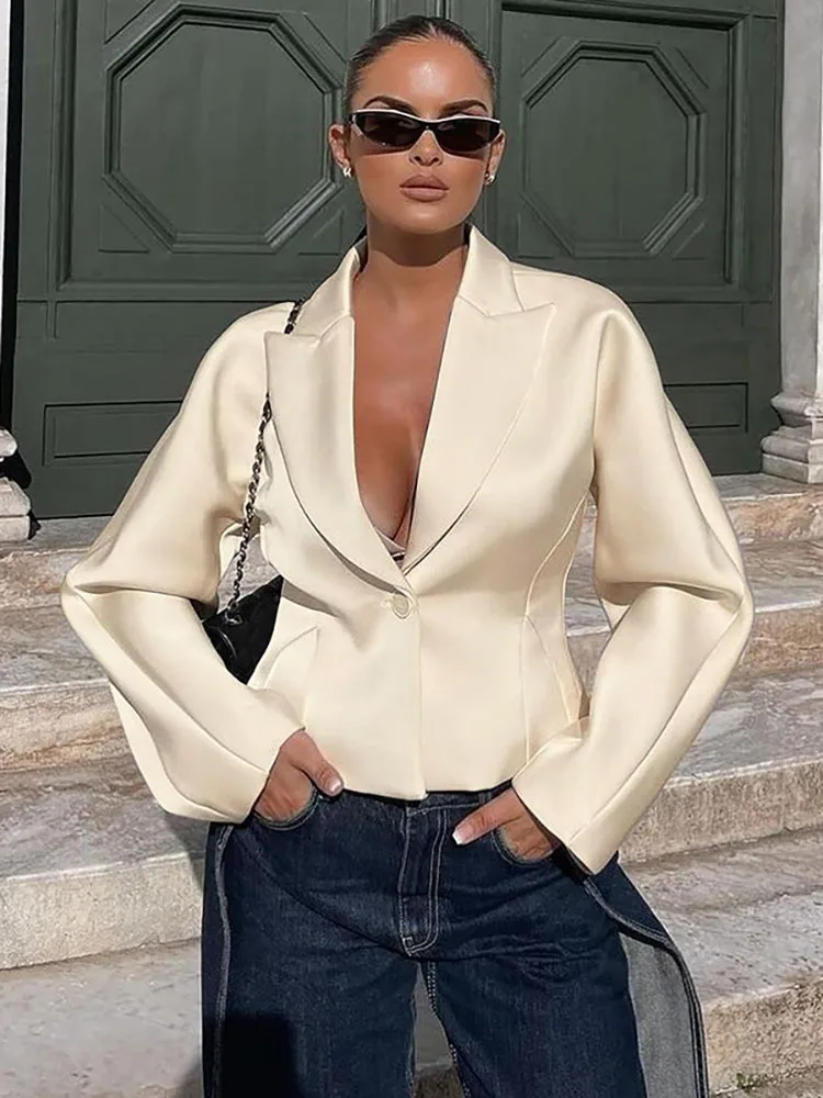 FANTOYE Winter New Sexy Deep V-neck Long Sleeve Women Coat Apricot Single Button Short Slim Elegant Office Women Clothing 2025