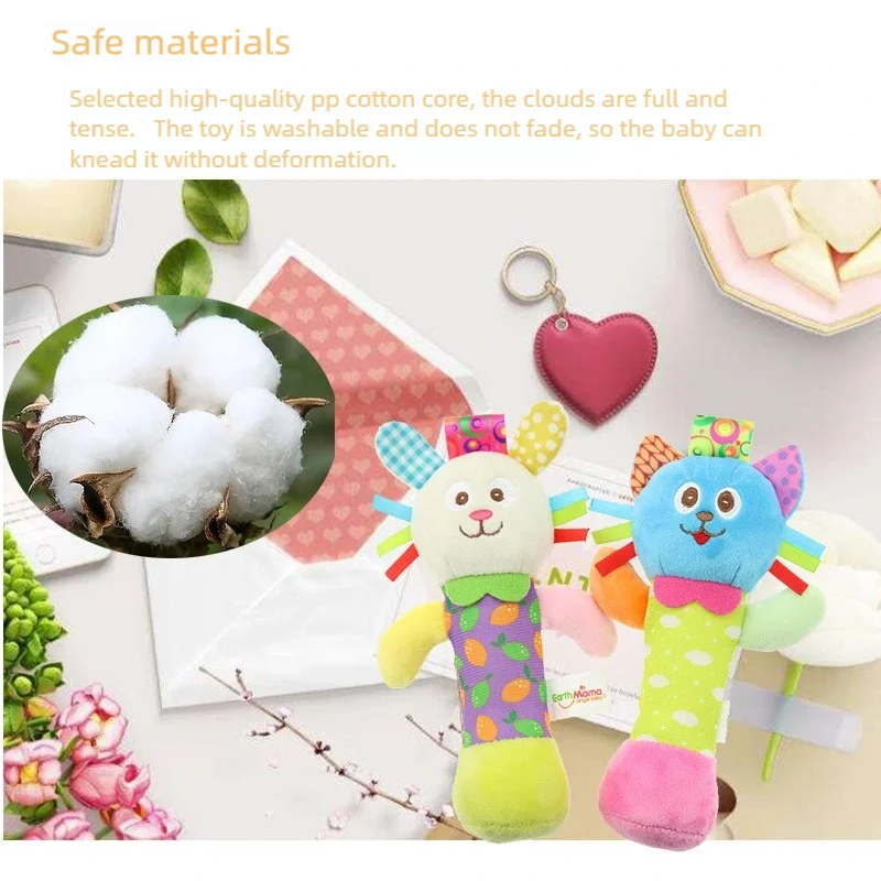 Soft Hand Crank Baby Rattles Cartoon Animal Plush Toys with BB Call Voice Squeaky Sensory Travel Accessory for Toddlers
