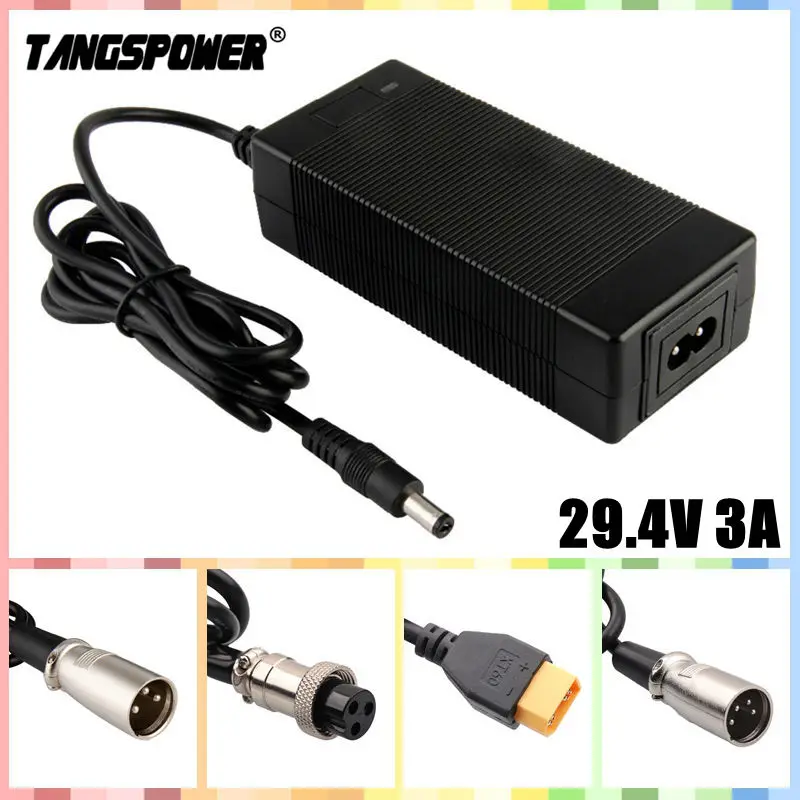 TANGSPOWER 29.4V 3A Lithium Battery Charger For 7Series Li-ion Battery Pack 24V Charger For 29.4V3A Power Tool Silent Charging
