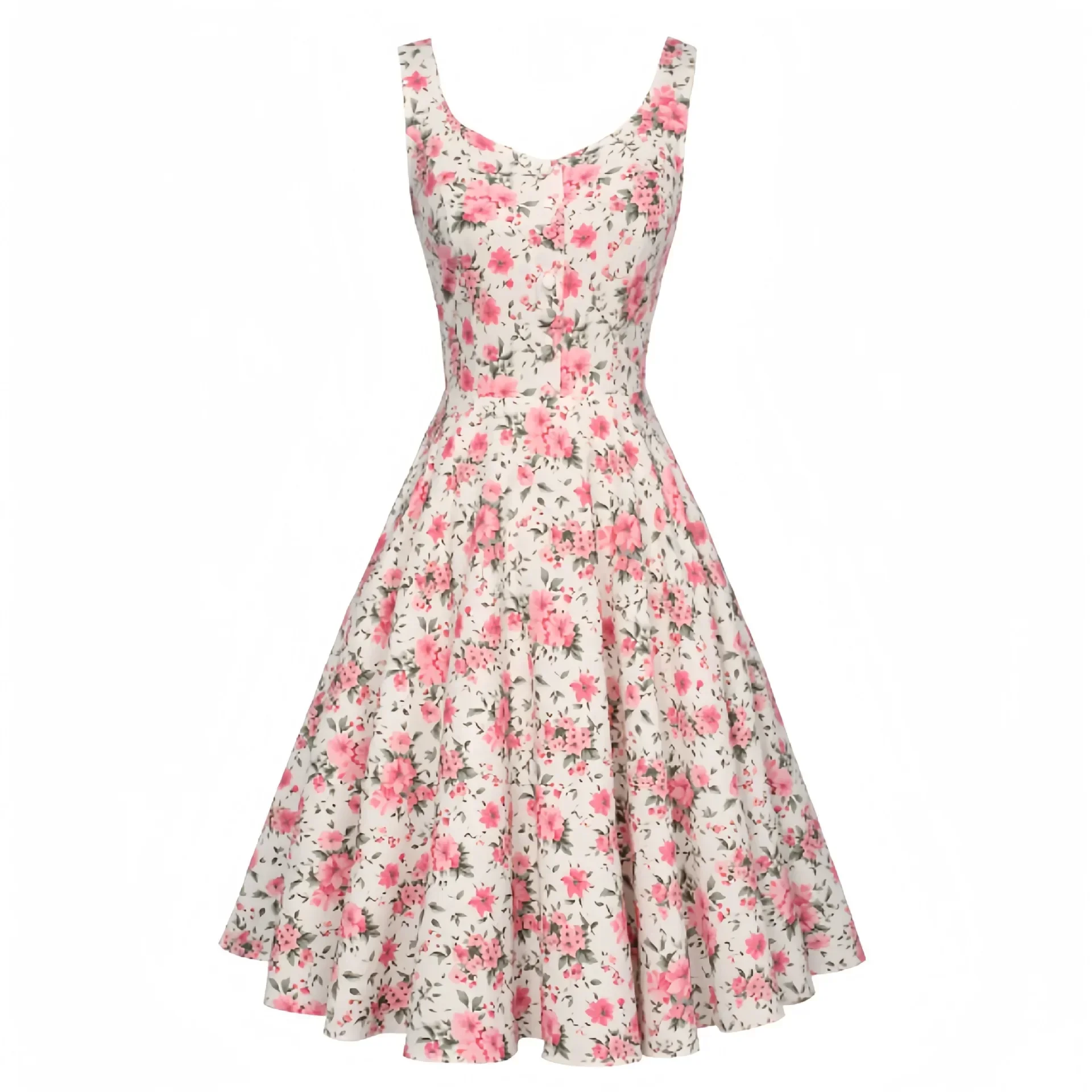 Abito da ballo vintage estivo con bottoni stampati, abito a trapezio, senza maniche, ritorno a scuola, abiti da ballo femminili