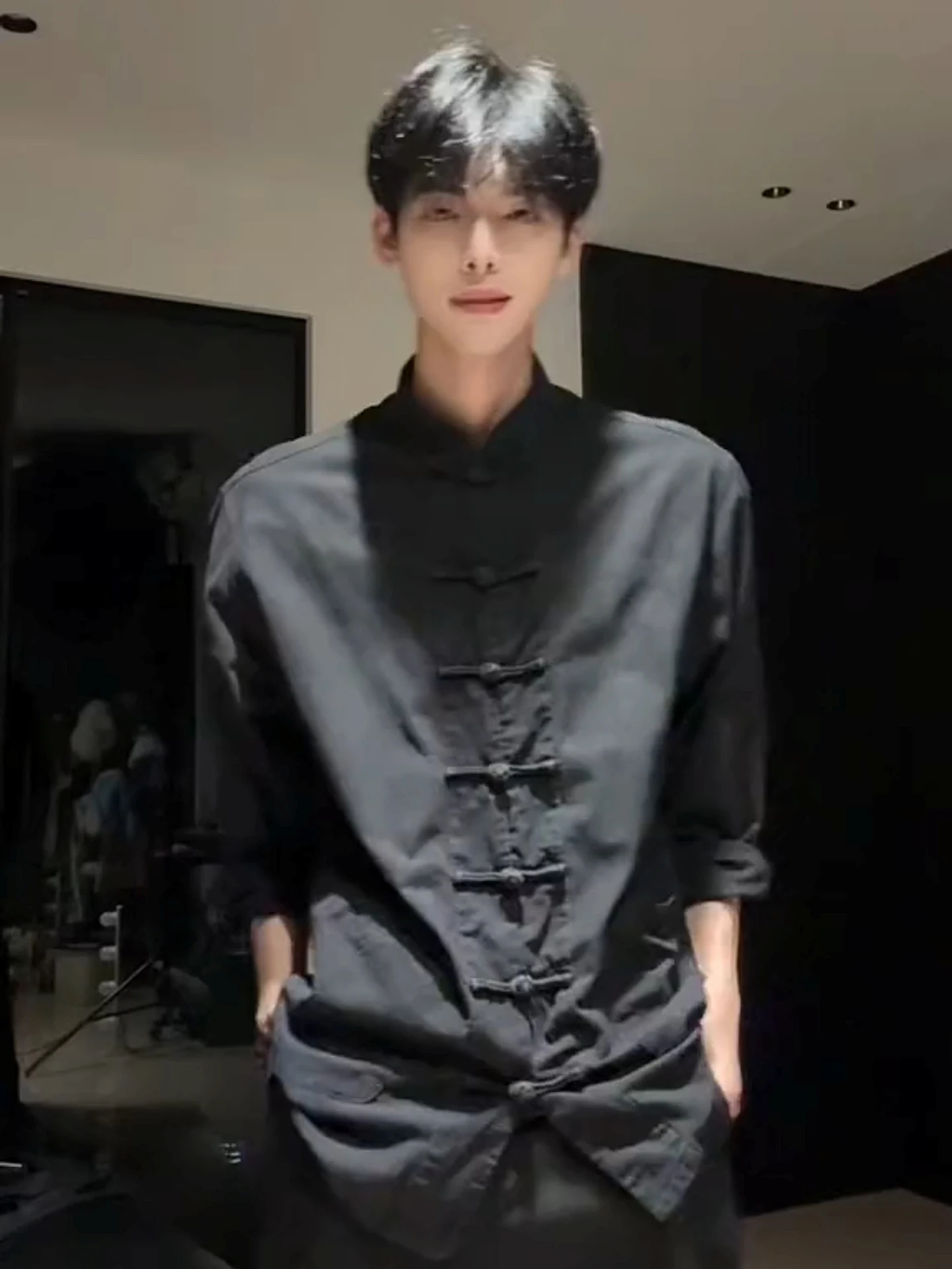 

New Chinese Sle irt Men's Spring Autumn Trendy Brand Hanfu Zhongan Tang Costume Linen Jaet Boy's Collar Button up