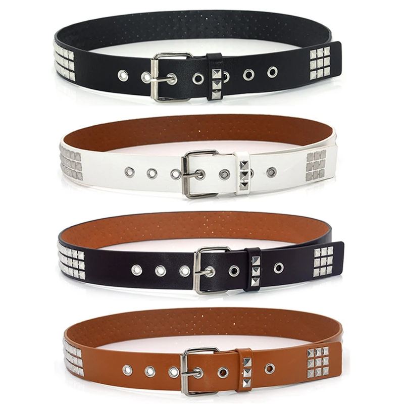 Luxury Square Bead Rivet Belt Metal Pyramid Straps Men And Women Punk Rock Hardware Jeans Designer Female Waist Belts 2022 New