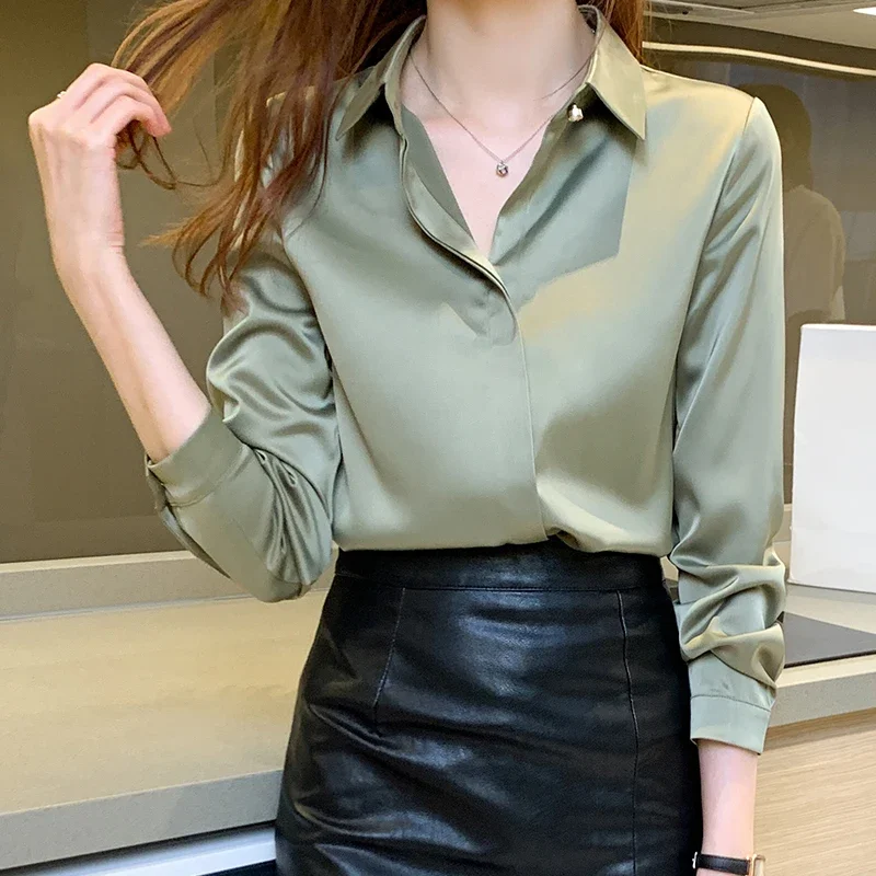 

Silk Shirts Women Long Sleeve Shirts Blouses for Satin Clothing Shirt Office Lady Solid Silk Shirt Blouse 2024 Fashion Top J21