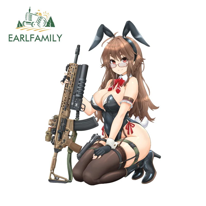 

EARLFAMILY Lady Soldier Car Stickers Lovely Cartoon Campervan Rear Windshield Decals Scratch-Proof PVC Camper RV Custom Printing
