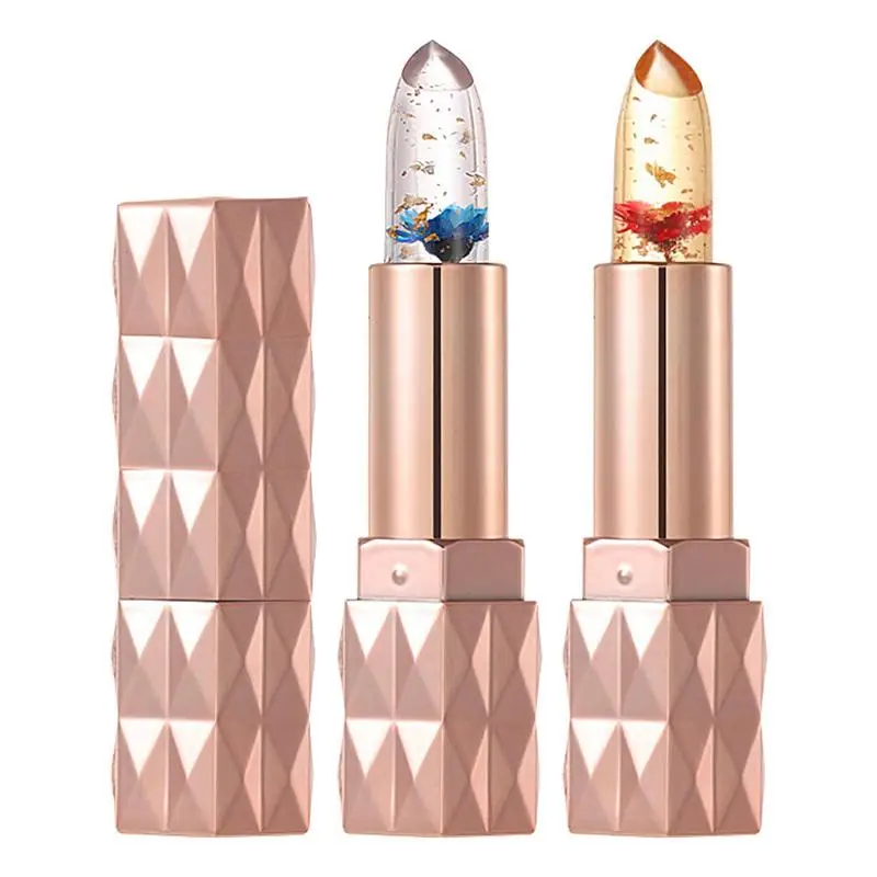 New Moisturizer Long-lasting Jelly Flower Lipstick Makeup Temperature Changed Lip Blam Pink Transparent