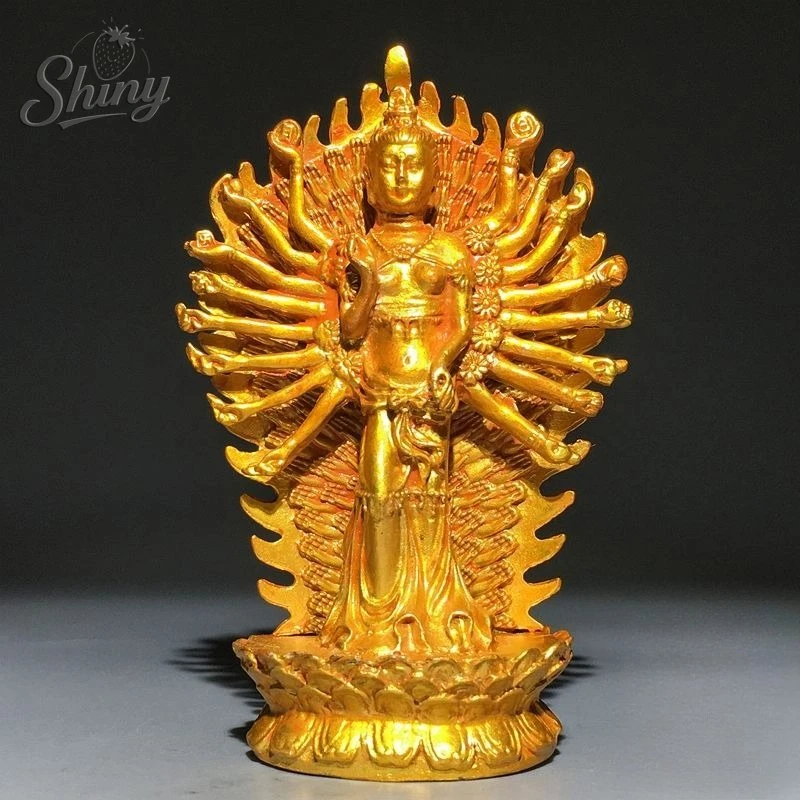 Pure Copper Gilded Thousand-hand Guan Yin Buddha Statue Ornaments Chinese Kwan Yin Buddha Sculpture Figurines Home Decoration