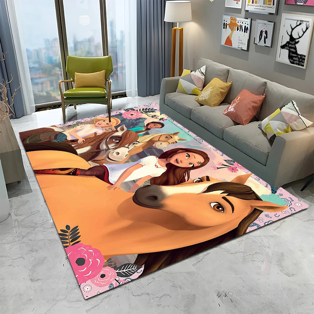 Cartoon Spirit Riding Free Horses 3D Carpet Rug for Home Living Room Bedroom Sofa Doormat Decor,kid  Area Rug Non-slip Floor Mat