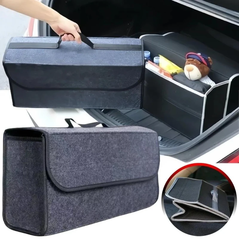 

Car Trunk Organizer Soft Felt Storage Box Accessories Large Anti Slip Compartment Boot Storage Organizer Tool Car Storage Bag