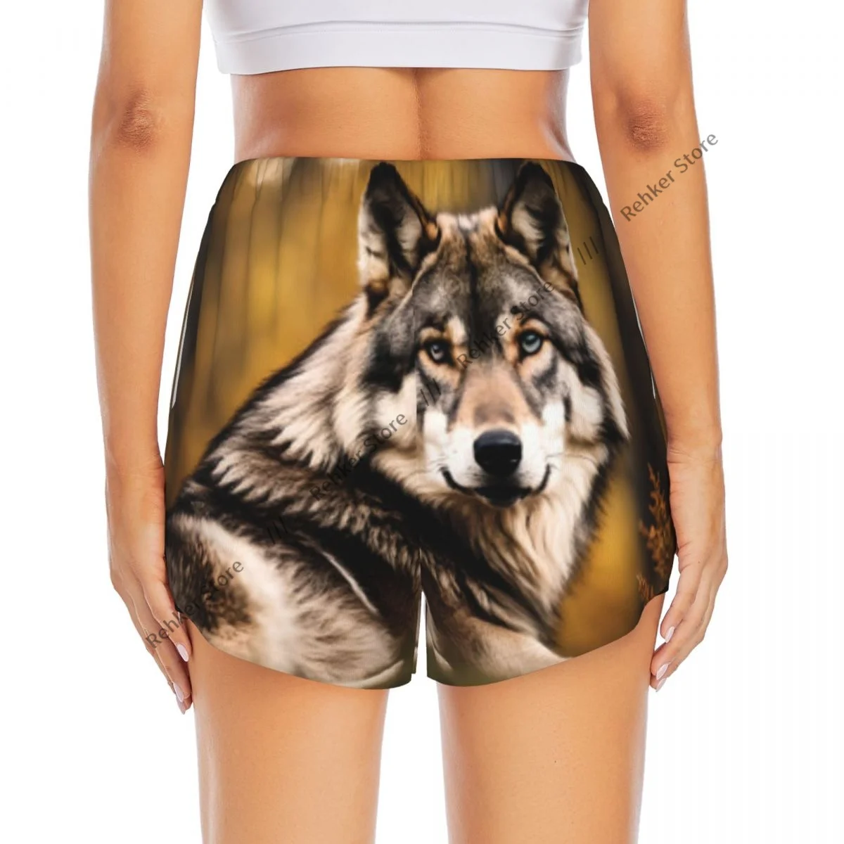 Yogashorts voor dames Fitnessshorts Biker Workout Sportshorts Wolf In de herfst Bos Sneldrogende sportkleding met zak