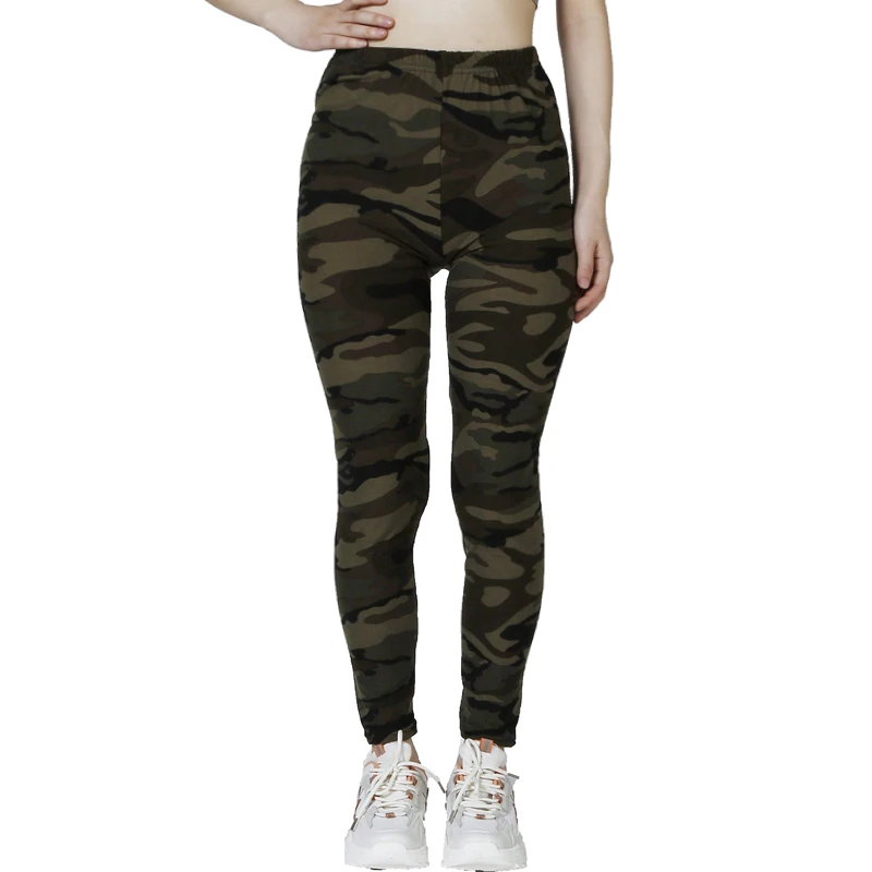 Camouflage Gray Green Tight Casual High Stretch Women\'s Leggings, Sporty And Sexy Fitness Retro Nine Point Pencil Pants