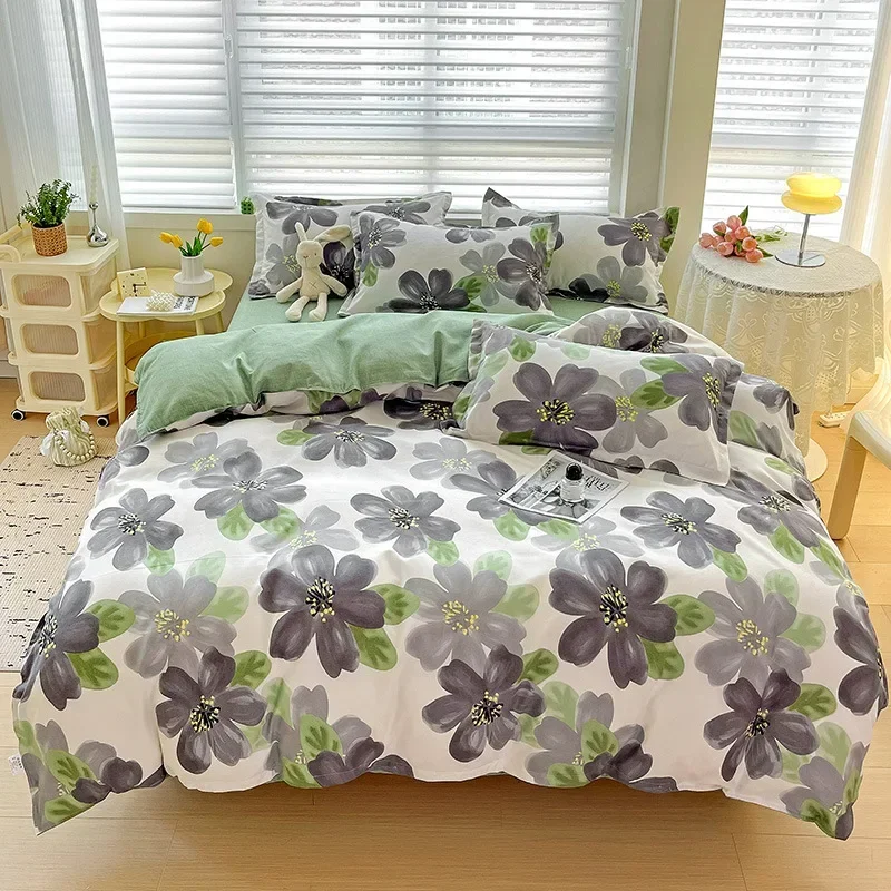 

Pastoral Skin Friendly Cotton Printed Bedding Set Double Single Comforter Set for All Seasons Cozy Breathable Bedroom Decoration