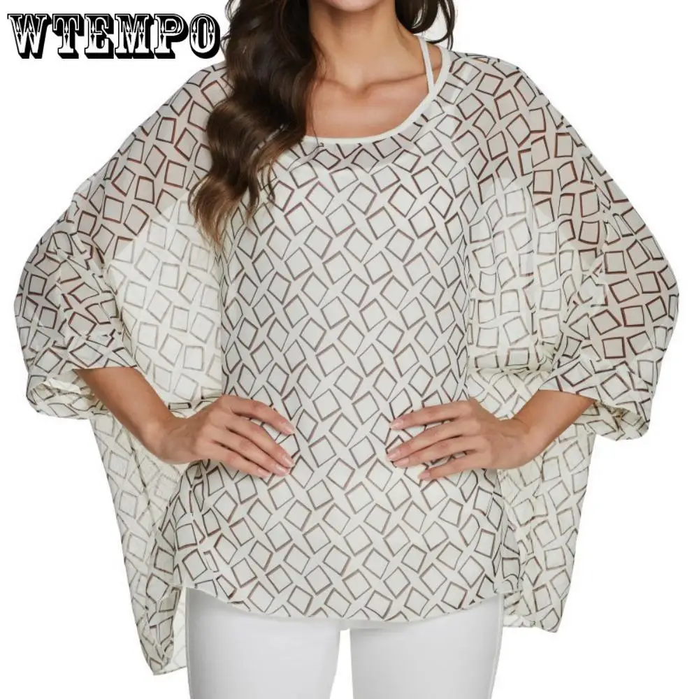 Plus Size Floral Chiffon Tunics Blouses for Women Batwing Summer Boho Shirts Beach Cover ups