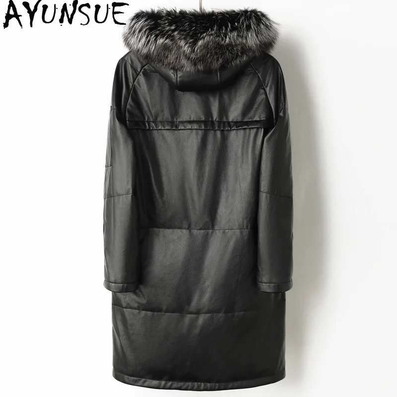 AYUNSUE New Genuine Leather Jacket Men Clothing Real Cowhide Jackets for Men Duck Down Leather Jacket Mid Length Мужская Одежда