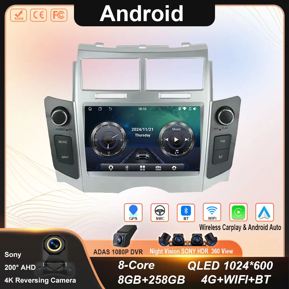 

Android 14 Car Android Player 8GB 256G multimedia car radio GPS WiFi 4G For Toyota Yaris XP90 Vitz Platz 2005-2012 NO 2DIN DIN