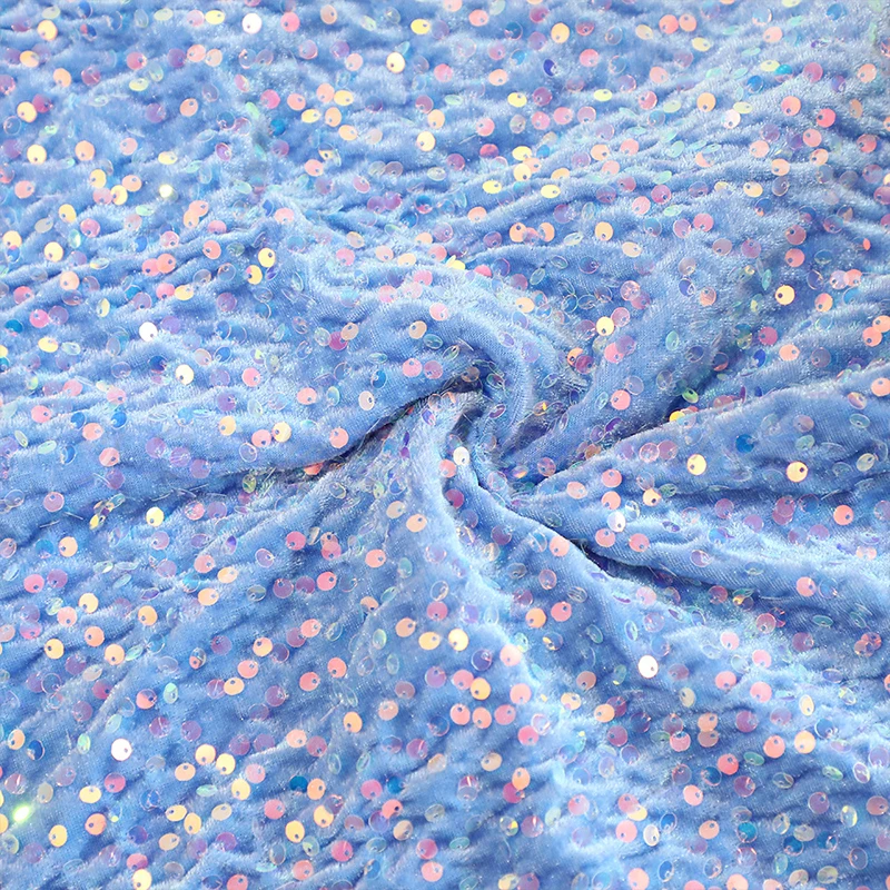 

90x130cm Velvet Sequin Fabric Evening Dress Shining Reflective Elastic Glitter Sewing Fabric Wedding Decoration Clothes Material