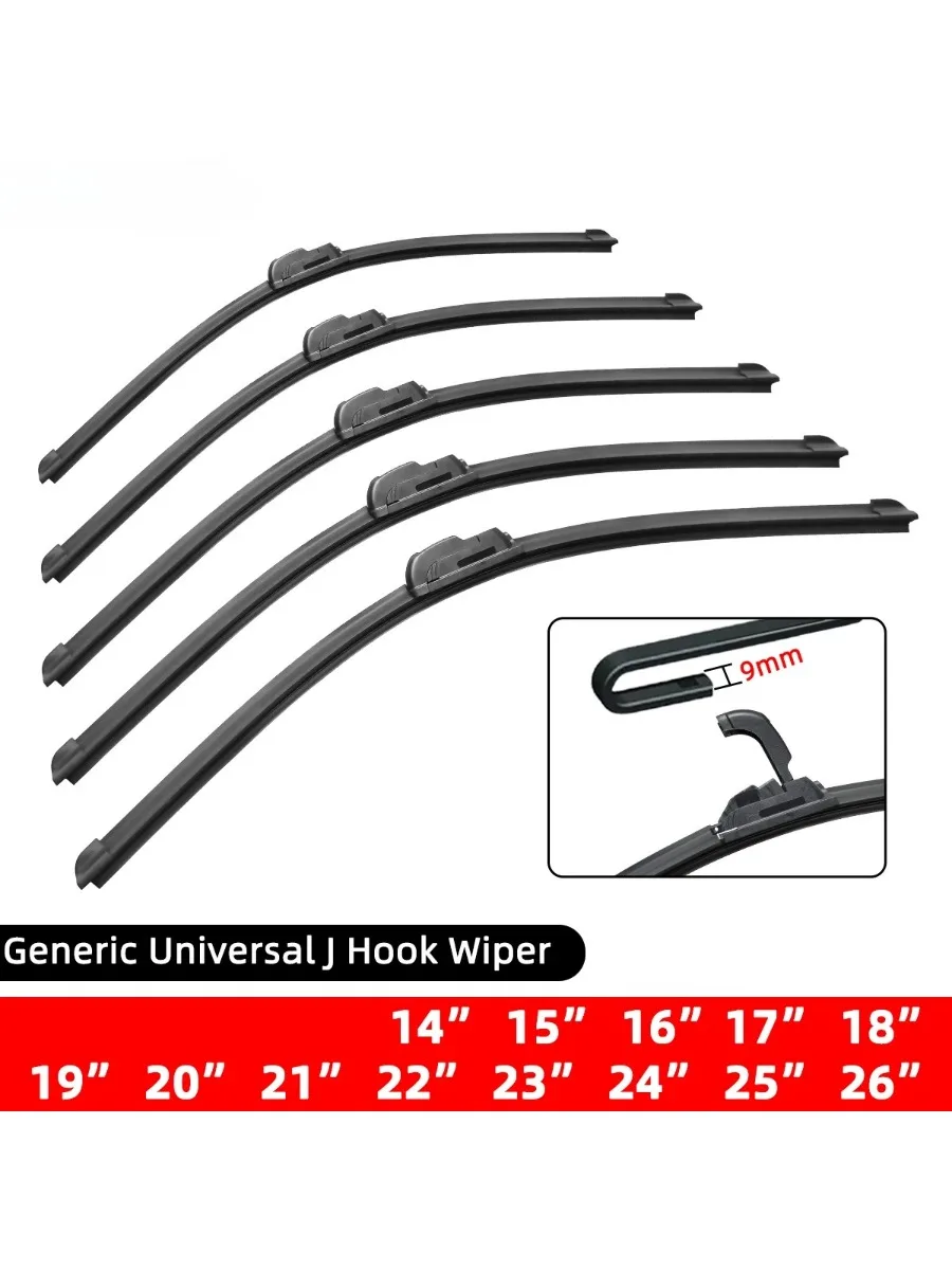 1 szt. Uniwersalne wycieraczki samochodowe z miękką gumą, bezszkieletowe, bezramkowe, z mocowaniem na hak, rozmiary 14" 16" 18" 19" 20" 21" 22" 24" 26" — zdjęcie 2
