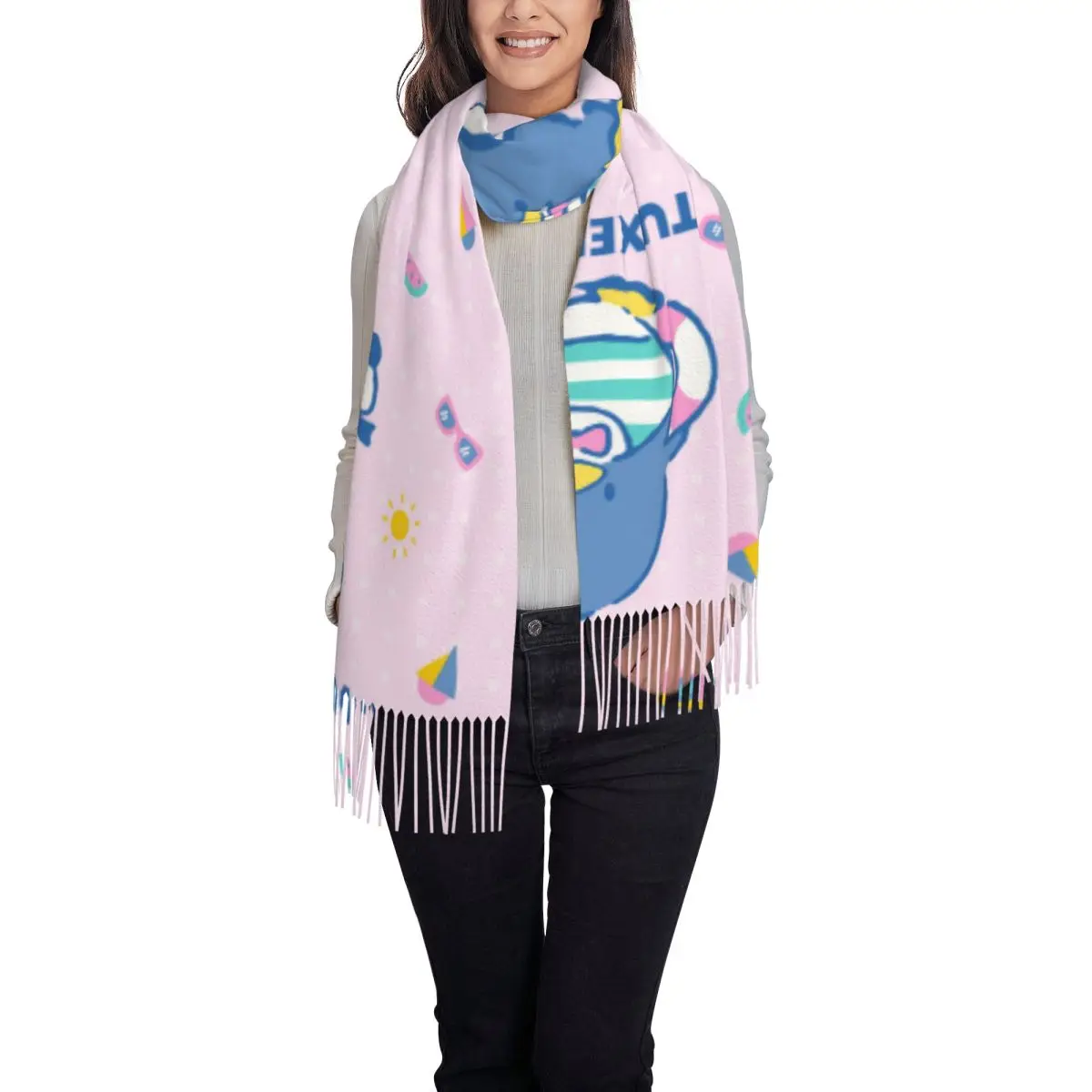 Tuxedo Sam Penguin Shawls Wraps Women Winter Large Soft Scarf Pashminas Shawl Scarves