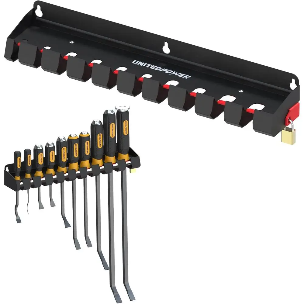 

Secure Wall-Mounted Pry Bar Rack: Holds Up to 10-13 Tools for Workshop, Garage, and Home Storage