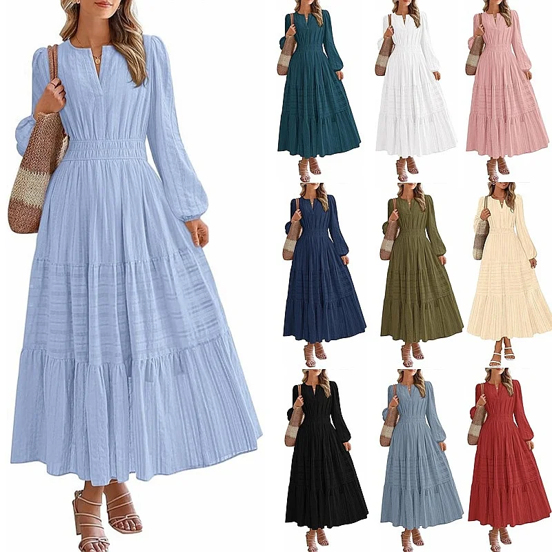 V Neck Ruffle Waist Layered Maxi Dress Dresses Spring Summer