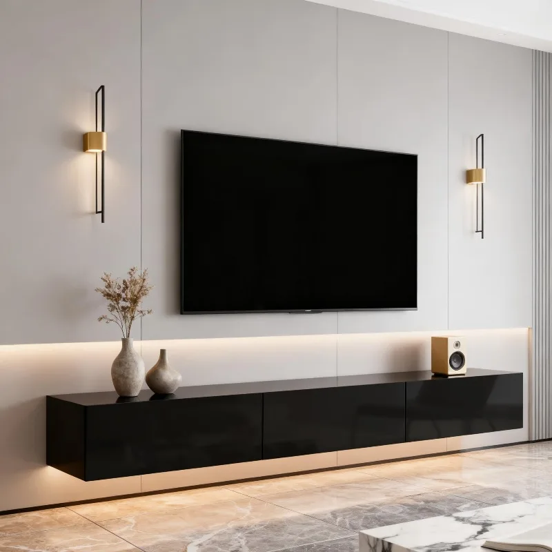Floating TV Stand with LED & 3 Drawers for TVs up to 70