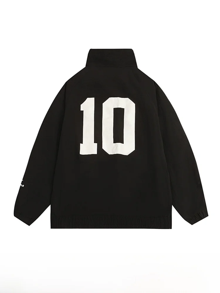 

Casual American Trend Embroidery Motorcycle Jaet Men's Spring High Street Sport Biker Coat Loose Fit Elastic Hem Youth Faion