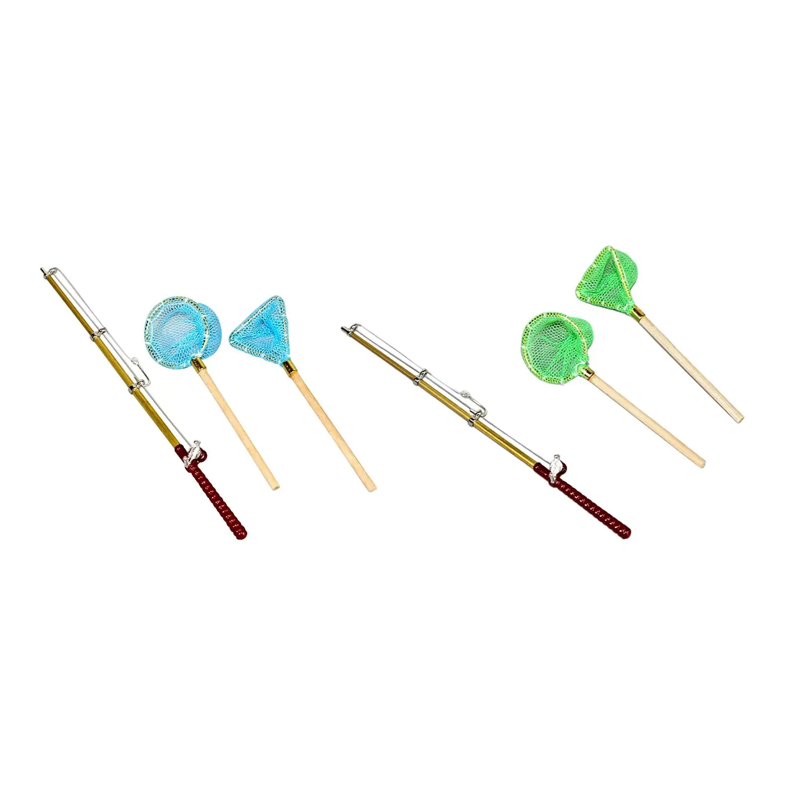 

Dollhouse Miniature Fish Rod Fishing Net Set Mini Fishing Pole Set Decor