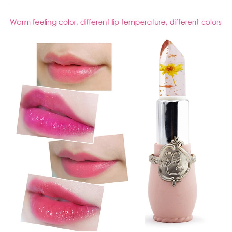 Pintalabios de gelatina de cristal de flor brillante de belleza, bálsamo labial mágico que cambia de temperatura, Color rosa claro y amarillo limón, 2 unidades