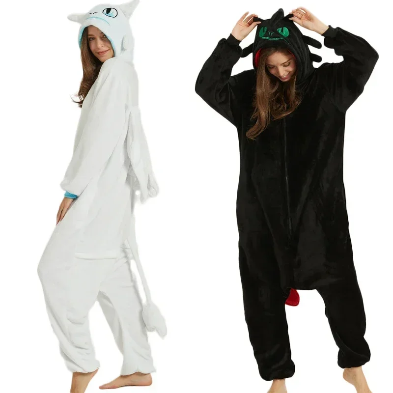 Pyjama Anime Dragon Krokmou pour Adulte, Onesie Blanche et Noire, Costume Cosplay Unisexe, Vêtements de Nuit Fury, Train Your