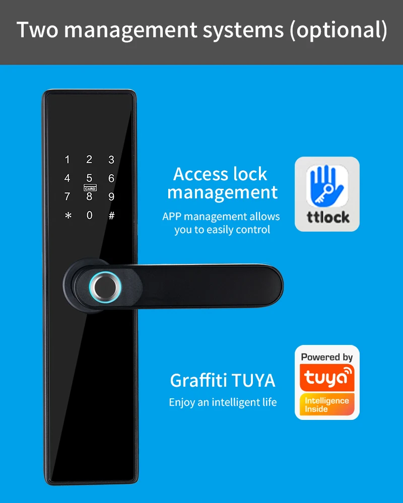 สมาร์ทล็อคด้วยรหัสผ่าน ttlock tutya ประตูเครื่องปรับอุณหภูมิ WiFi ด้วยลายนิ้วมือ