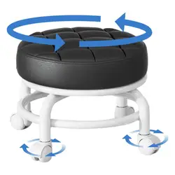 Taburete rodante giratorio de 360 grados de cuero PU, multifuncional, resistente, bajo asiento, taburete redondo impermeable con rueda Universal