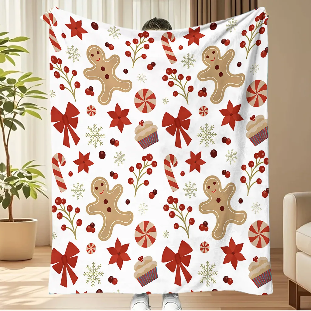 Merry Christmas Blanket Christmas Tree Gingerbread Man Red Flannel Blanket for New Year Christmas Gift for Family Nana Mon Dad
